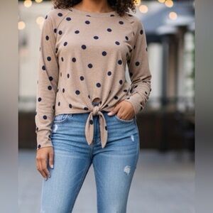 *NWOT* Perch by Blu Pepper Long Sleeve Polka Dot Tie Front Plus Size Top 2XL